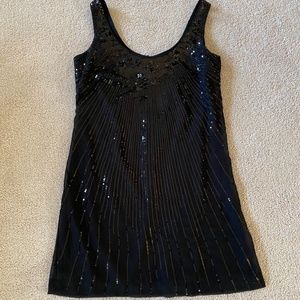 Black Sequined Scoop Neck Dress